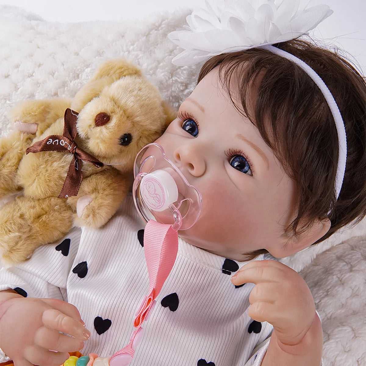 Boneca Bebê Reborn Realista Brastoy Original 48cm Silicone Kit Conjunto de Roupa Chupeta Mamadeira e Pelúcia
