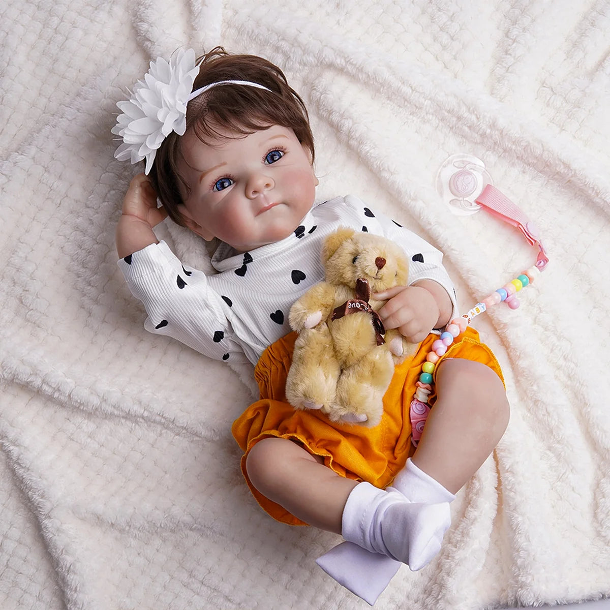 Boneca Bebê Reborn Realista Brastoy Original 48cm Silicone Kit Conjunto de Roupa Chupeta Mamadeira e Pelúcia