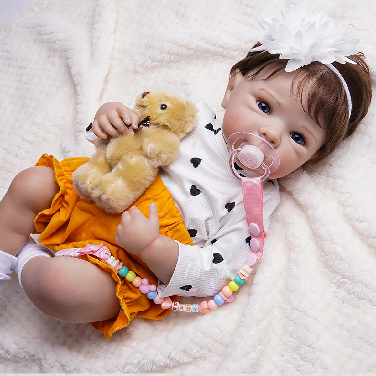 Boneca Bebê Reborn Realista Brastoy Original 48cm Silicone Kit Conjunto de Roupa Chupeta Mamadeira e Pelúcia