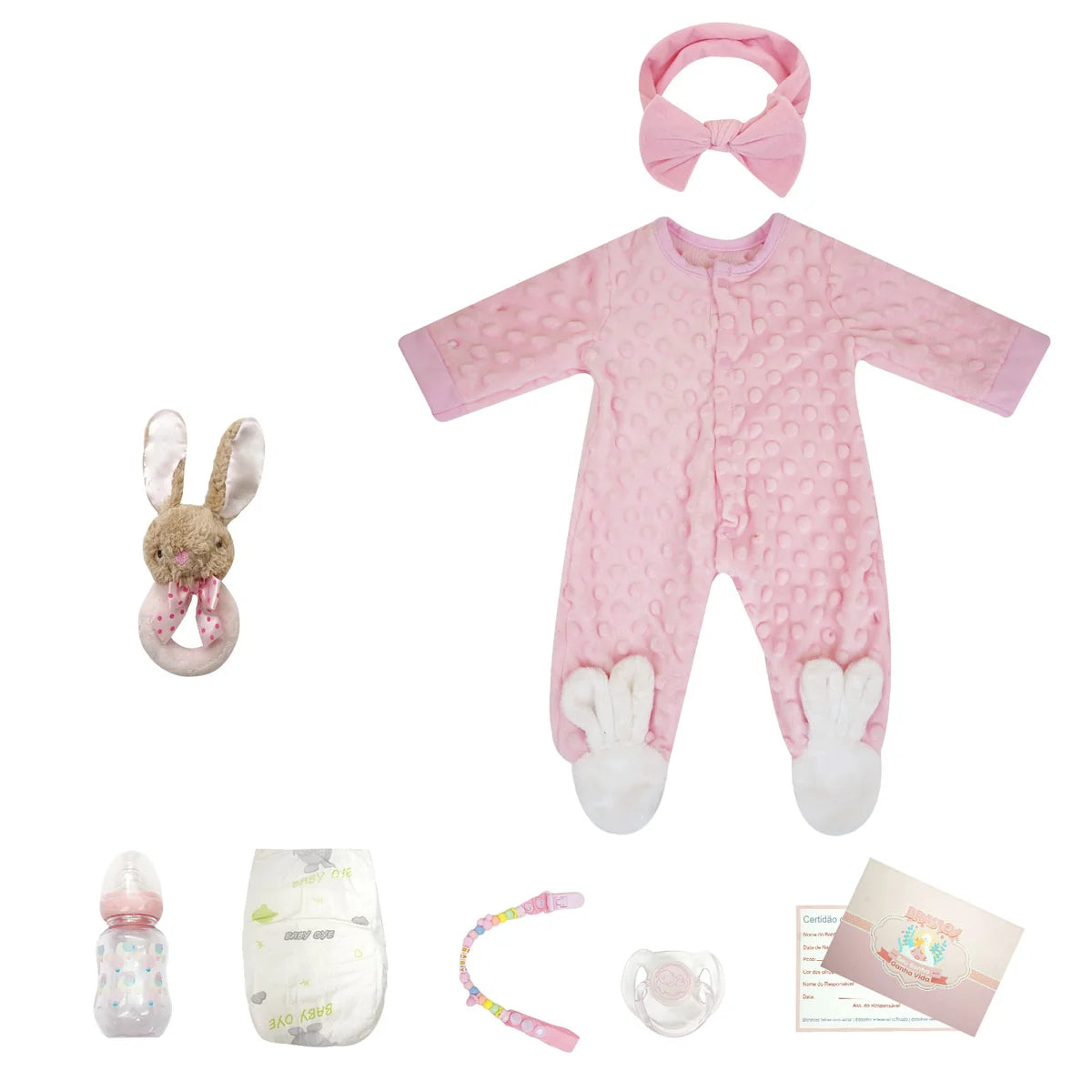 Boneca Bebê Reborn Silicone Realista 48cm Original Kit Acessórios Conjunto Roupa Mamadeira Chupeta Pelúcia Fralda