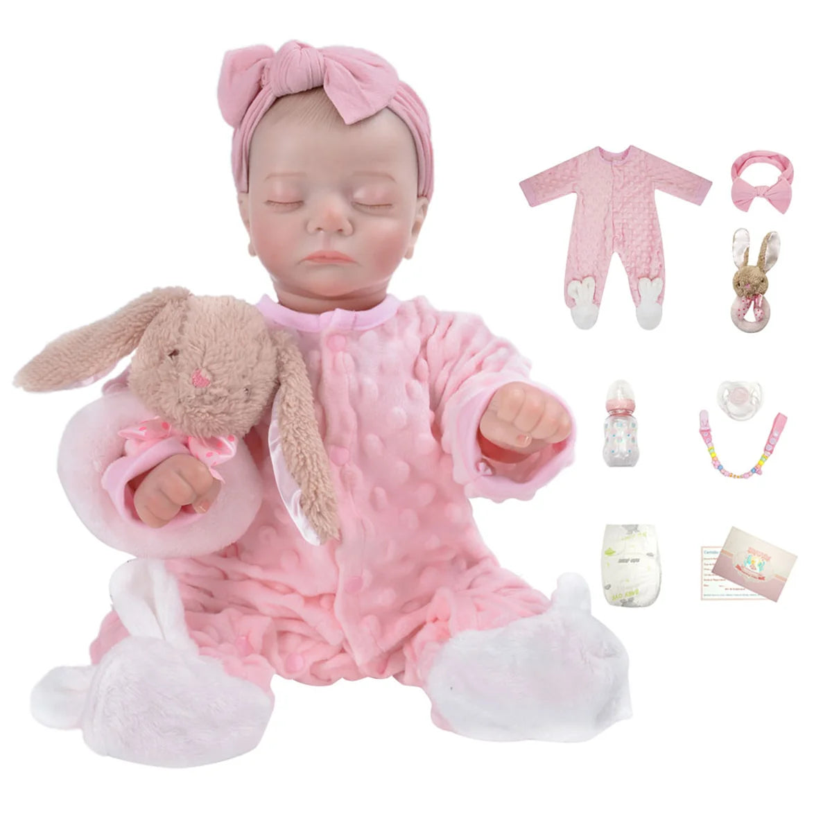 Boneca Bebê Reborn Silicone Realista 48cm Original Kit Acessórios Conjunto Roupa Mamadeira Chupeta Pelúcia Fralda