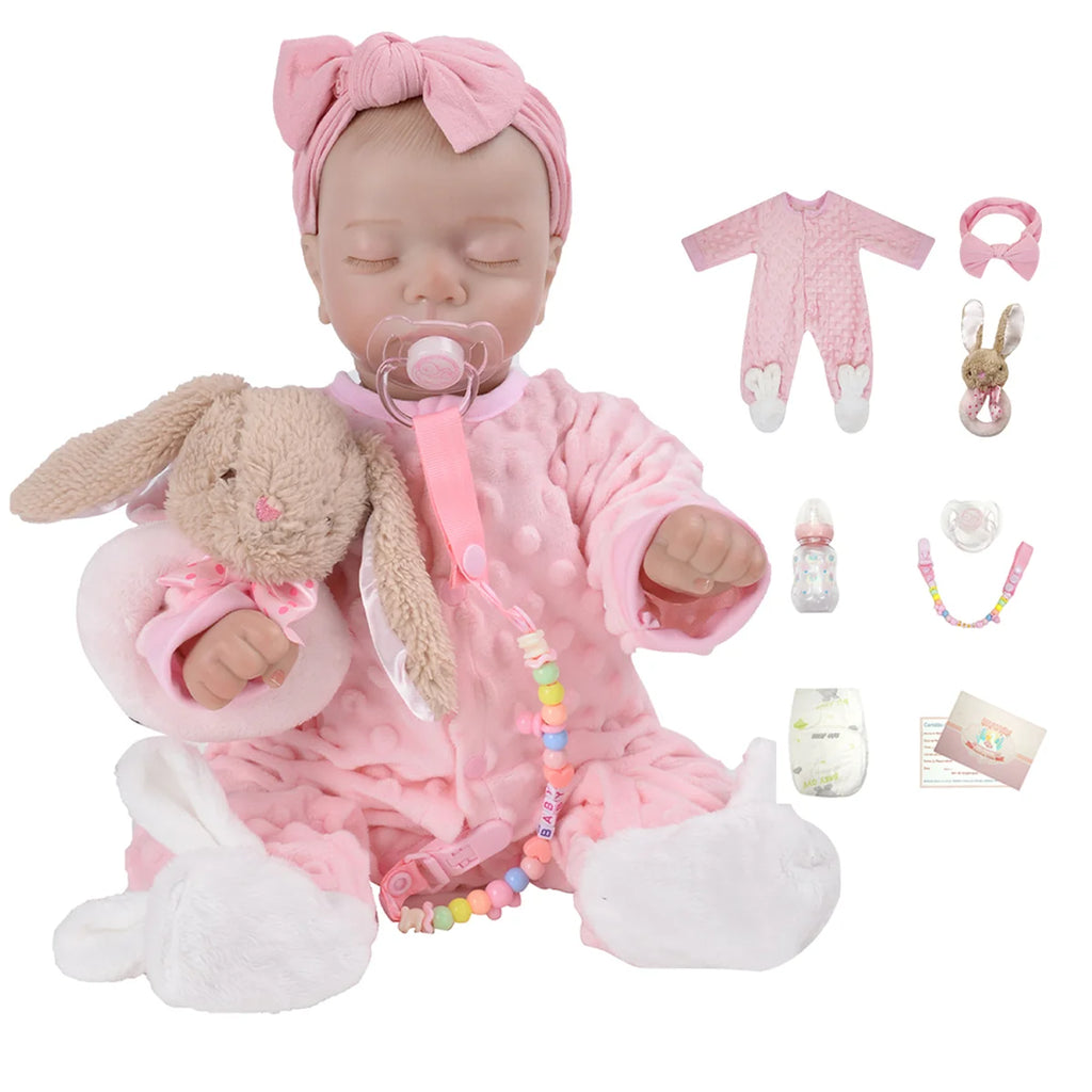 Boneca Bebê Reborn Silicone Realista 48cm Original Kit Acessórios Conjunto Roupa Mamadeira Chupeta Pelúcia Fralda