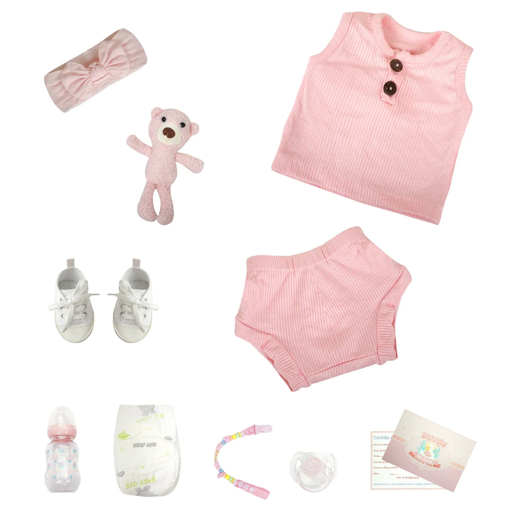 Boneca Bebê Reborn Realista Silicone Conjunto de Roupa Chupeta Mamadeira e Pelúcia