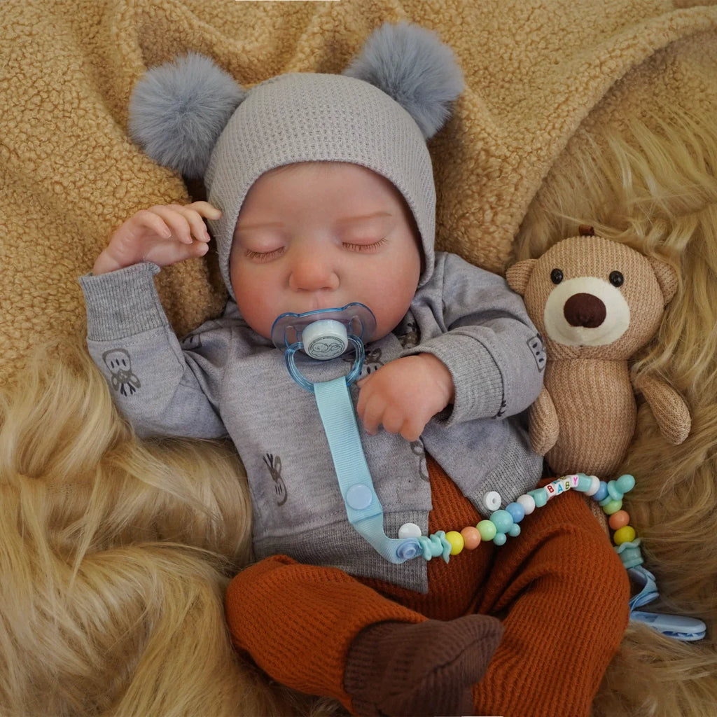 Boneco Bebê Reborn Realista Brastoy Original 48cm Silicone Kit Acessórios Conjunto de Roupa Chupeta Mamadeira e Pelúcia