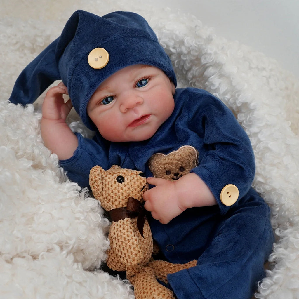 Boneco Bebê Reborn Silicone Realista 48cm Original Kit Acessórios Conjunto Roupa Mamadeira Chupeta Pelúcia Fralda