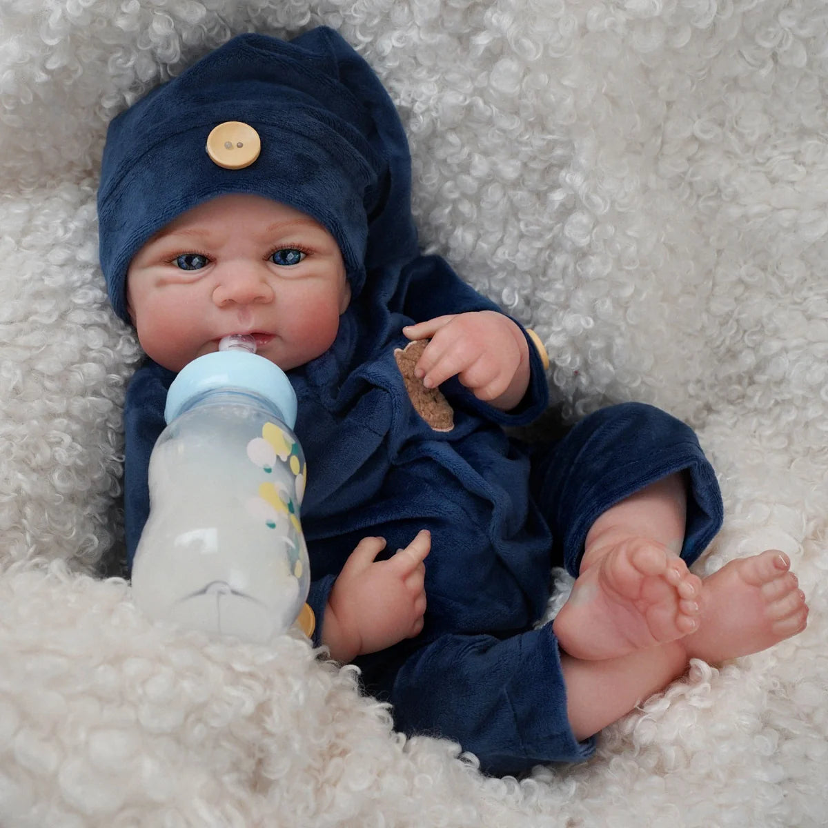 Boneco Bebê Reborn Silicone Realista 48cm Original Kit Acessórios Conjunto Roupa Mamadeira Chupeta Pelúcia Fralda