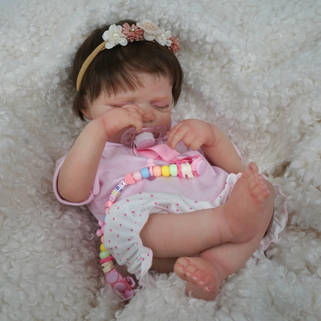 Boneca Bebê Reborn Silicone Realista 48cm Original Kit Acessórios Conjunto Roupa Mamadeira Chupeta Pelúcia Fralda