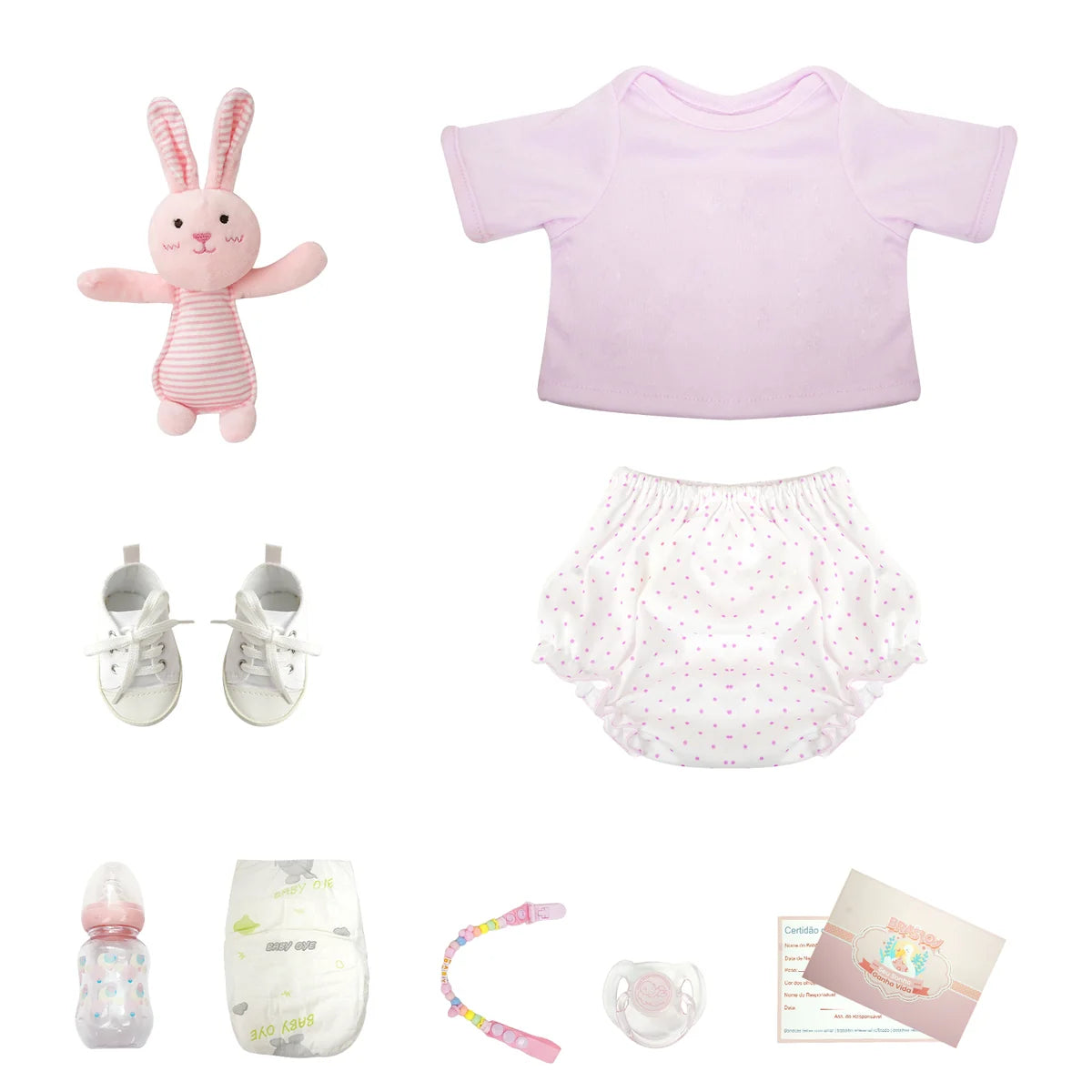 Boneca Bebê Reborn Silicone Realista 48cm Original Kit Acessórios Conjunto Roupa Mamadeira Chupeta Pelúcia Fralda