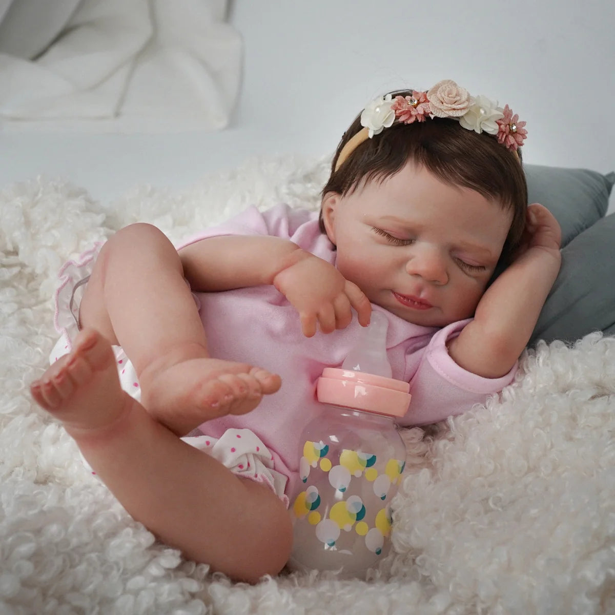 Boneca Bebê Reborn Silicone Realista 48cm Original Kit Acessórios Conjunto Roupa Mamadeira Chupeta Pelúcia Fralda