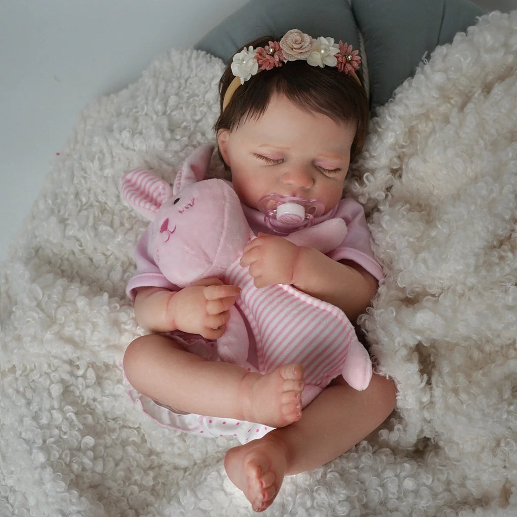Boneca Bebê Reborn Silicone Realista 48cm Original Kit Acessórios Conjunto Roupa Mamadeira Chupeta Pelúcia Fralda