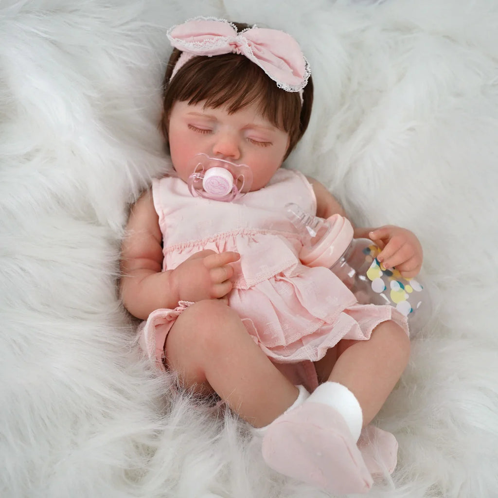 Bebê Reborn Boneca Realista Brastoy 48cm Boneca de Silicone Kit Conjunto de Roupa Chupeta Mamadeira e Pelúcia Original