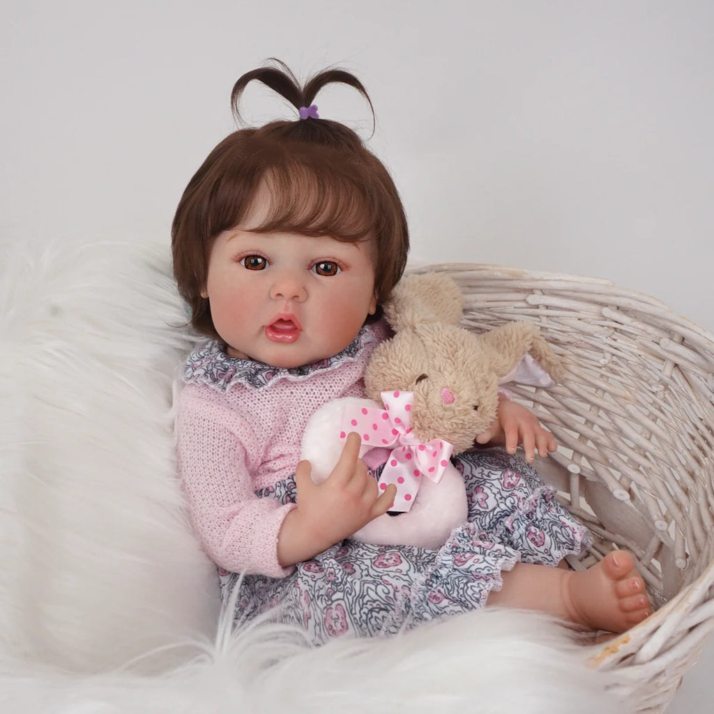 Boneca Bebê Reborn Silicone Realista 55cm Original Kit Acessórios Conjunto Roupa Mamadeira Chupeta Pelúcia Fralda Certidão