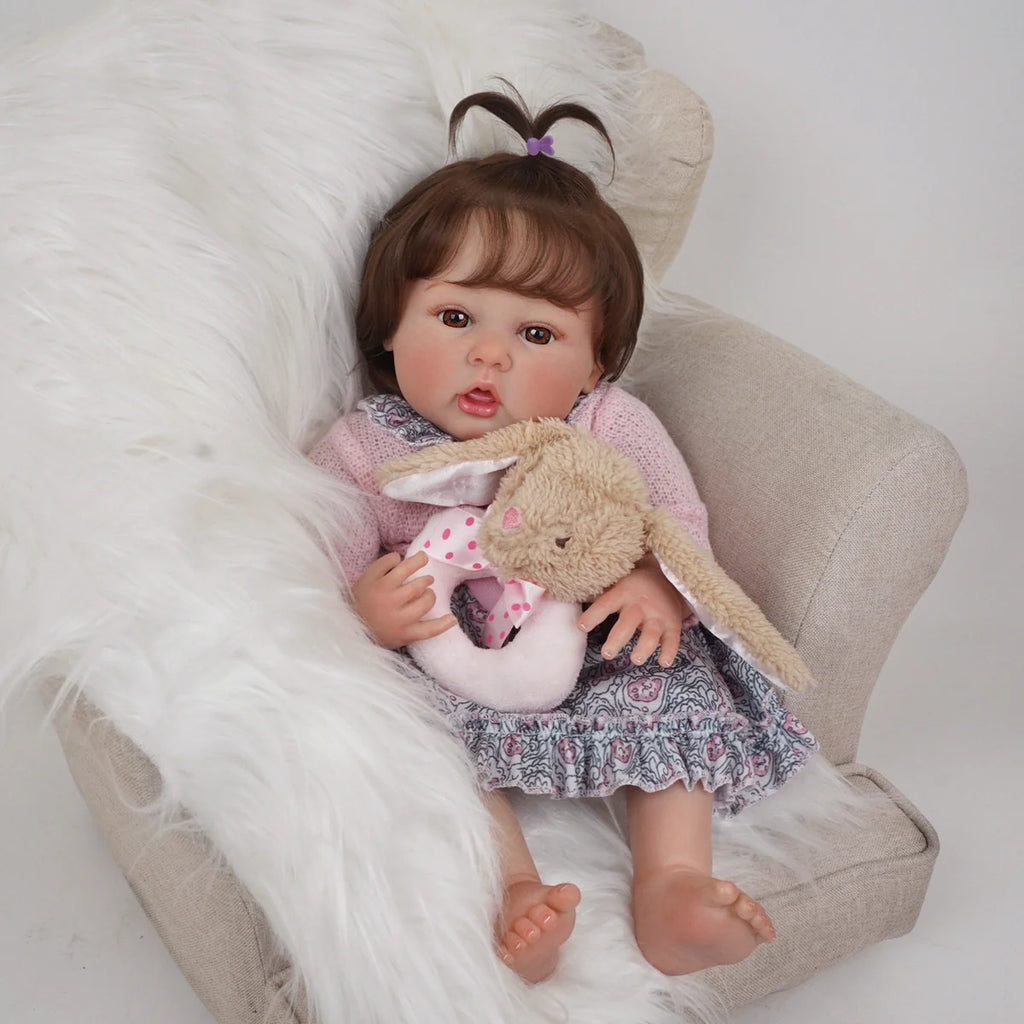 Boneca Bebê Reborn Silicone Realista 55cm Original Kit Acessórios Conjunto Roupa Mamadeira Chupeta Pelúcia Fralda Certidão