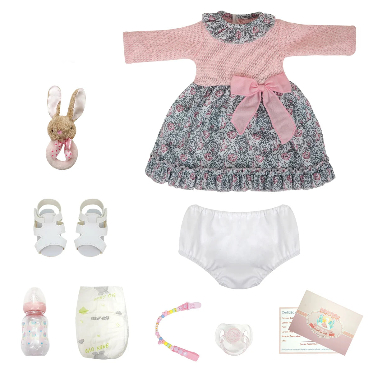 Boneca Bebê Reborn Silicone Realista 55cm Original Kit Acessórios Conjunto Roupa Mamadeira Chupeta Pelúcia Fralda Certidão