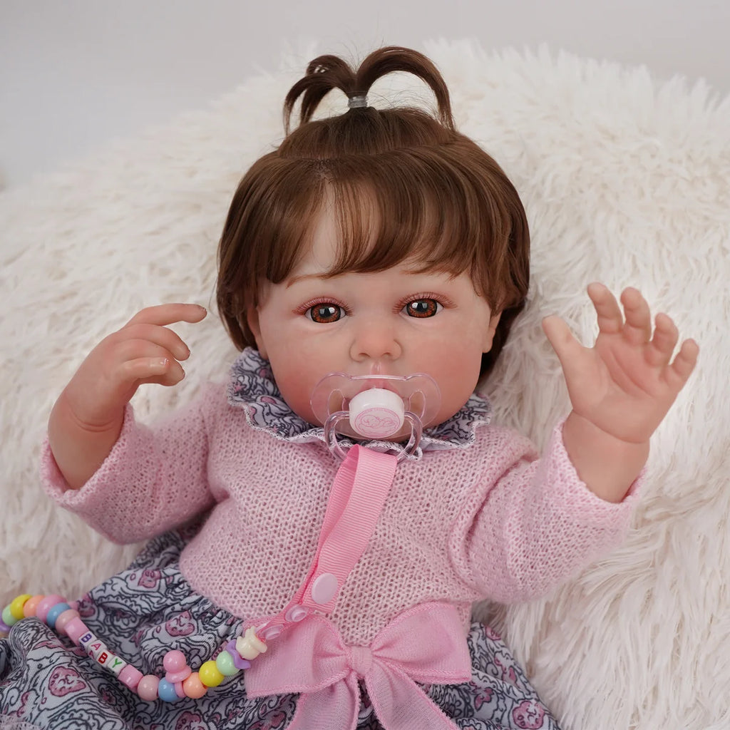 Boneca Bebê Reborn Silicone Realista 55cm Original Kit Acessórios Conjunto Roupa Mamadeira Chupeta Pelúcia Fralda Certidão
