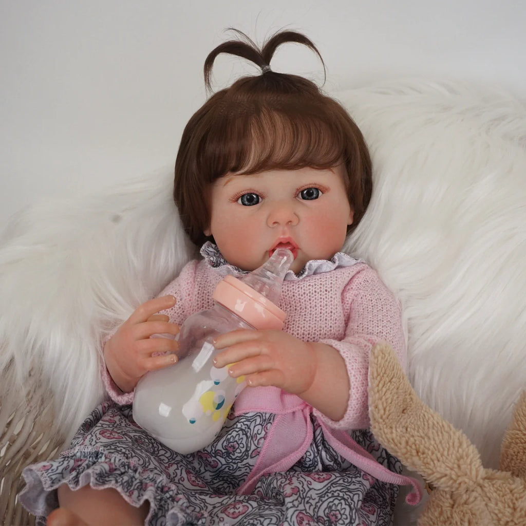 Boneca Bebê Reborn Silicone Realista 55cm Original Kit Acessórios Conjunto Roupa Mamadeira Chupeta Pelúcia Fralda Certidão
