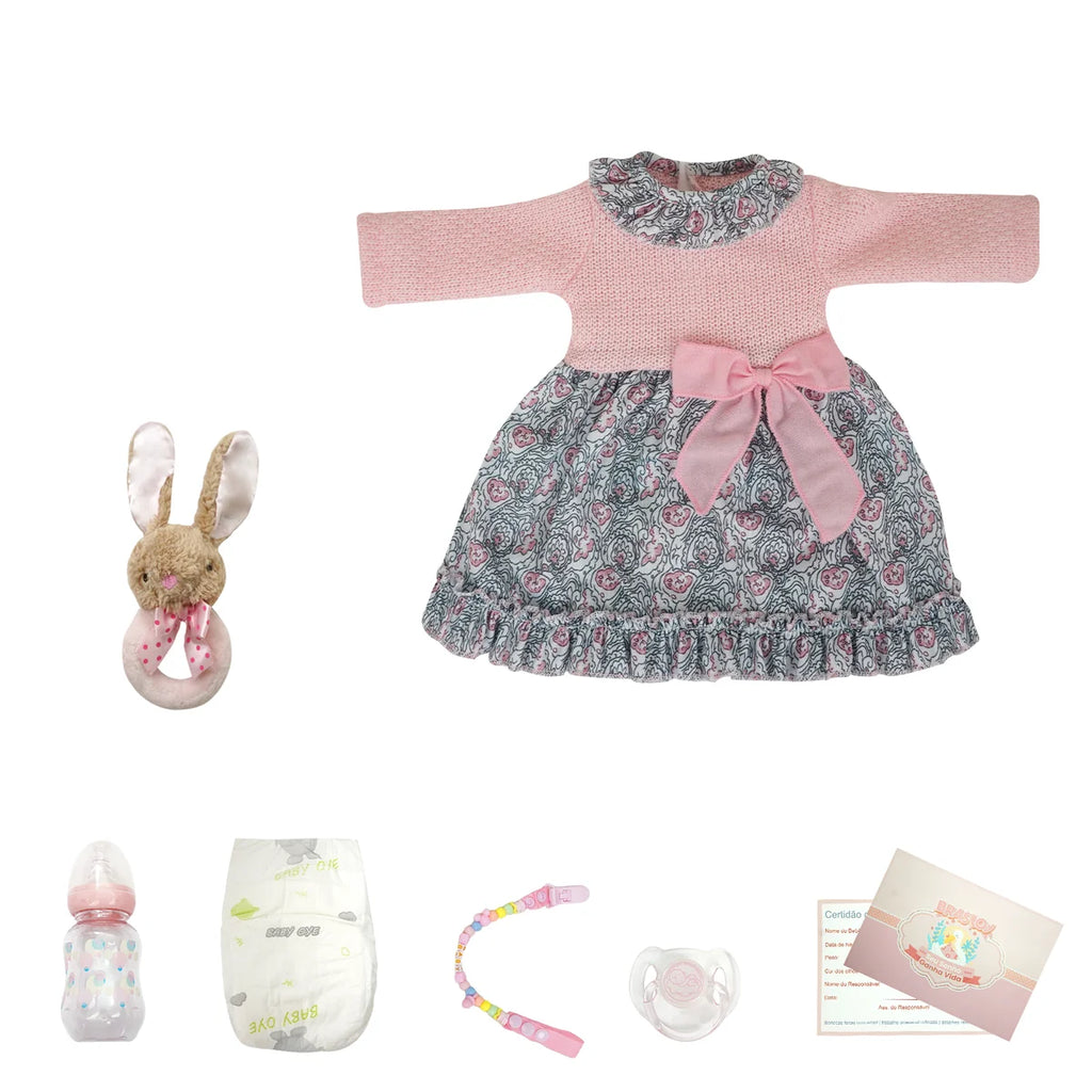 Boneca Bebê Reborn Silicone Realista 55cm Original Kit Acessórios Conjunto Roupa Mamadeira Chupeta Pelúcia Fralda Certidão