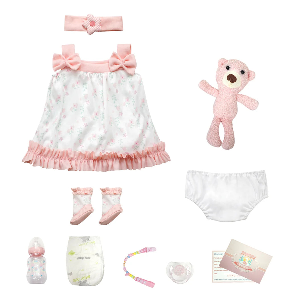 Boneca Bebê Reborn Silicone 48cm Conjunto de Roupa Mamadeira Chupeta Pelucia Brastoy