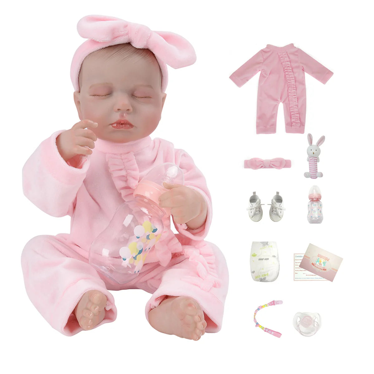 Boneca Bebê Reborn Silicone Realista 48cm Original Kit Acessórios Conjunto Roupa Mamadeira Chupeta Pelúcia Fralda