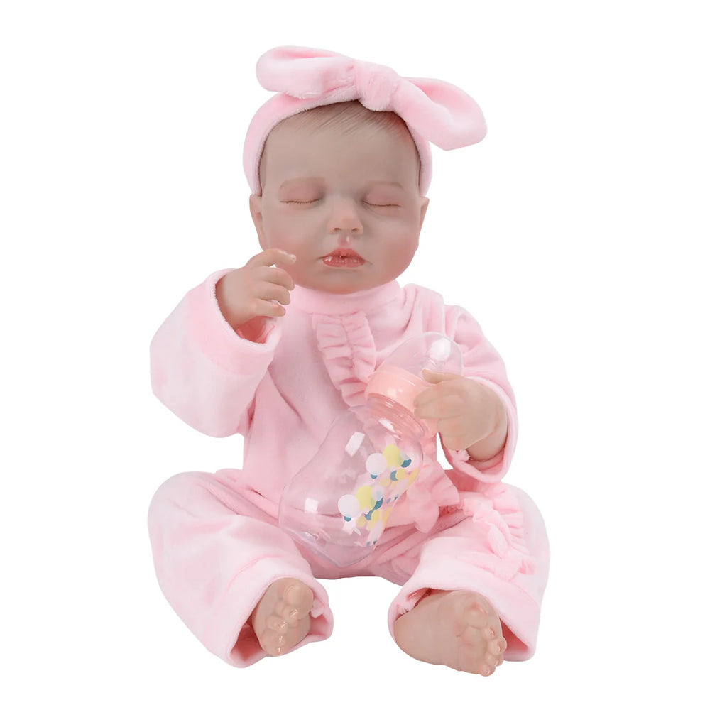 Boneca Bebê Reborn Silicone Realista 48cm Original Kit Acessórios Conjunto Roupa Mamadeira Chupeta Pelúcia Fralda
