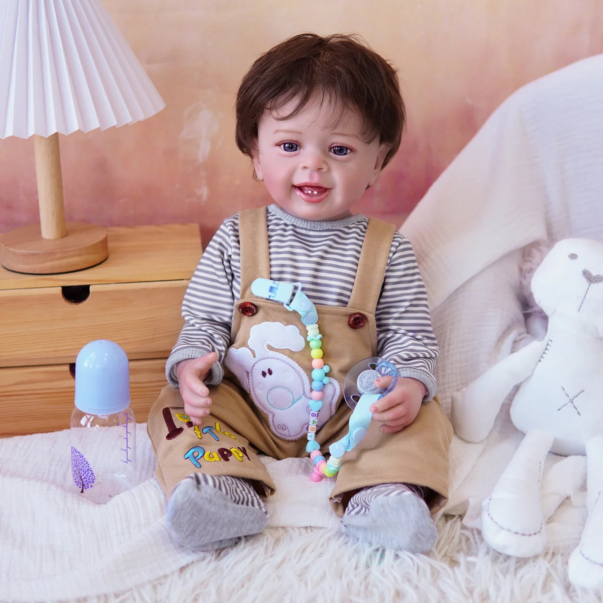Boneco Bebê Reborn Silicone Realista 48cm Original Kit Acessórios Conjunto Roupa Mamadeira Chupeta Pelúcia Fralda
