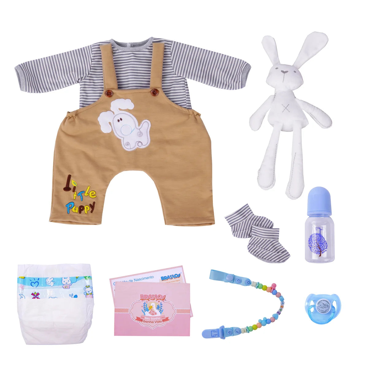 Boneco Bebê Reborn Silicone Realista 48cm Original Kit Acessórios Conjunto Roupa Mamadeira Chupeta Pelúcia Fralda