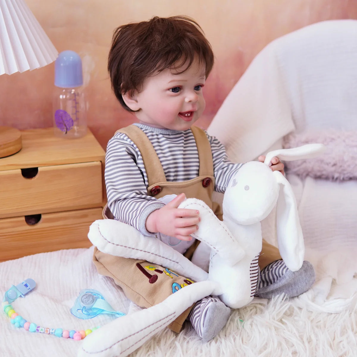 Boneco Bebê Reborn Silicone Realista 48cm Original Kit Acessórios Conjunto Roupa Mamadeira Chupeta Pelúcia Fralda