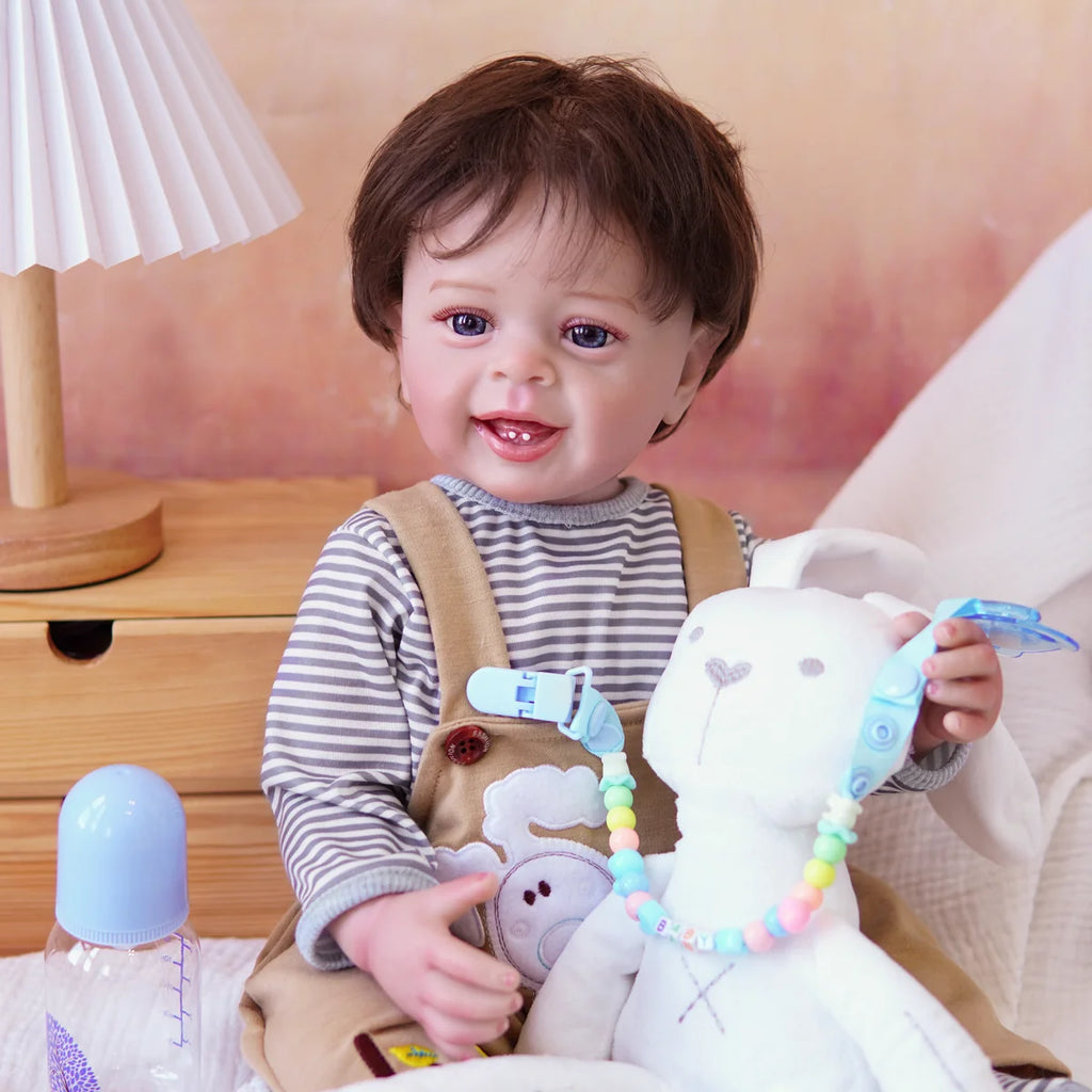 Boneco Bebê Reborn Silicone Realista 48cm Original Kit Acessórios Conjunto Roupa Mamadeira Chupeta Pelúcia Fralda