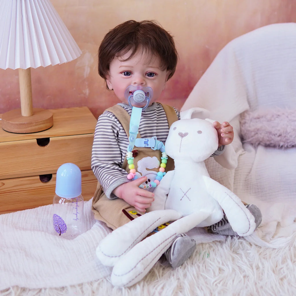 Boneco Bebê Reborn Silicone Realista 48cm Original Kit Acessórios Conjunto Roupa Mamadeira Chupeta Pelúcia Fralda