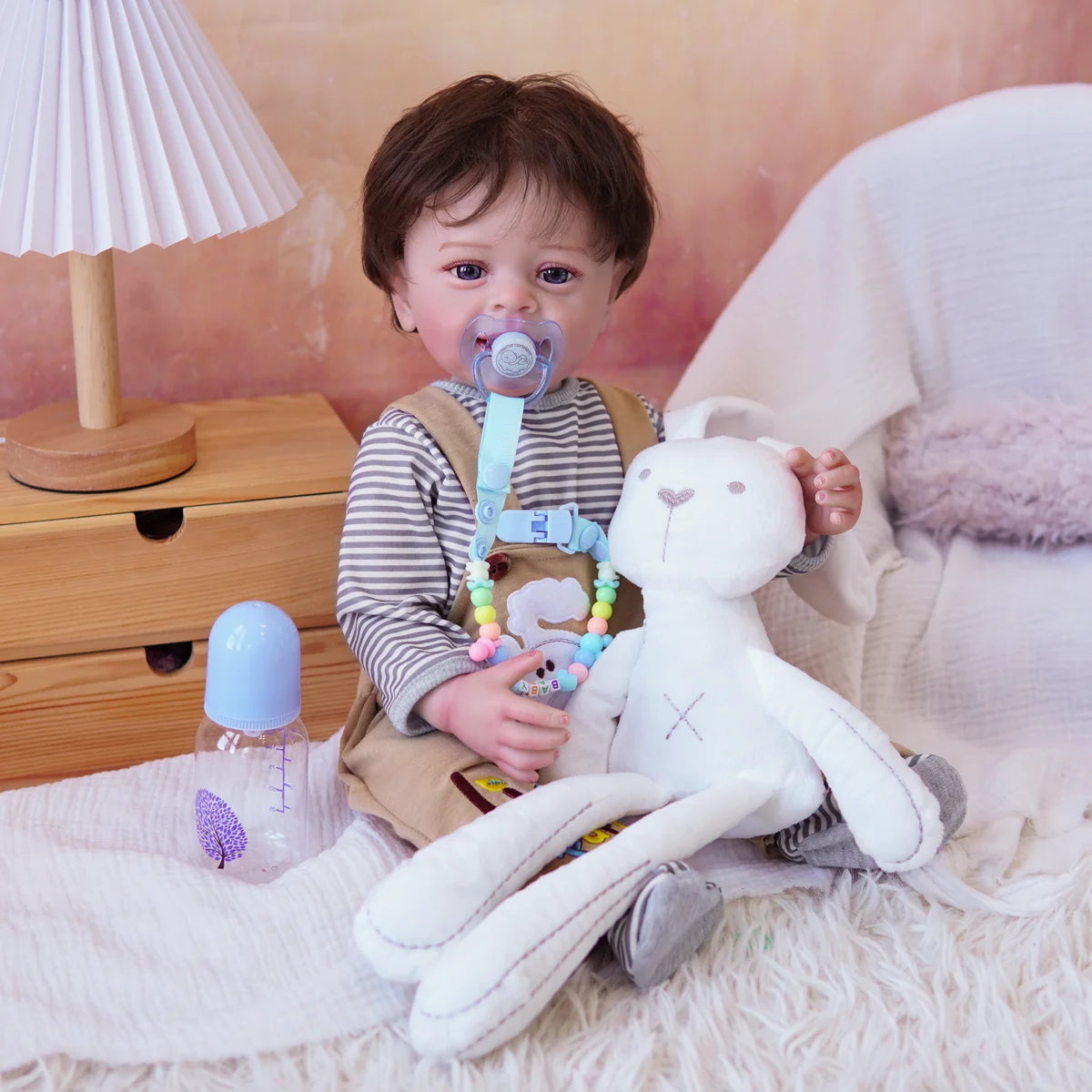 Boneco Bebê Reborn Silicone Realista 48cm Original Kit Acessórios Conjunto Roupa Mamadeira Chupeta Pelúcia Fralda