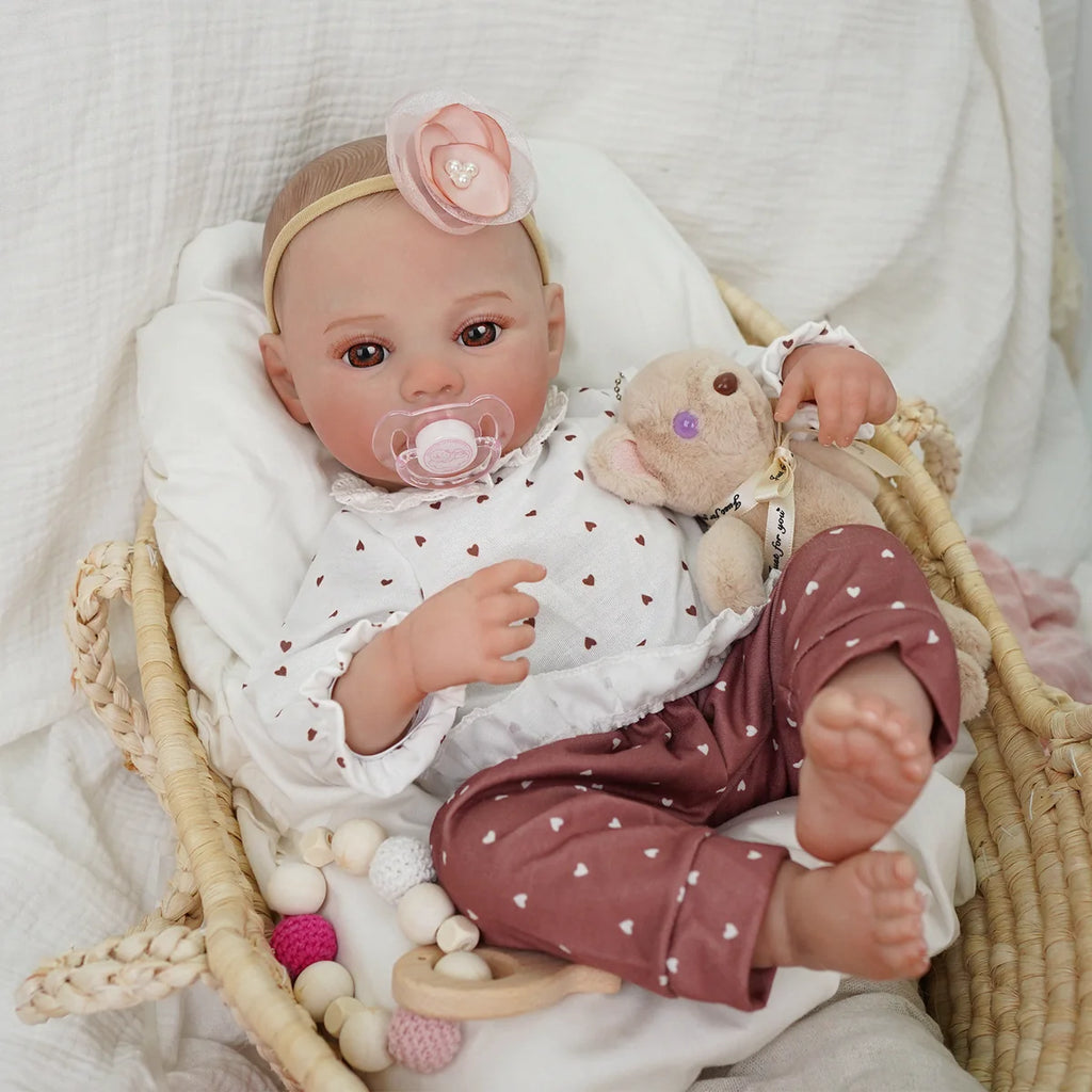 Boneca Bebê Reborn Silicone Realista 48cm Original Kit Acessórios Conjunto Roupa Mamadeira Chupeta Pelúcia Fralda Certidão