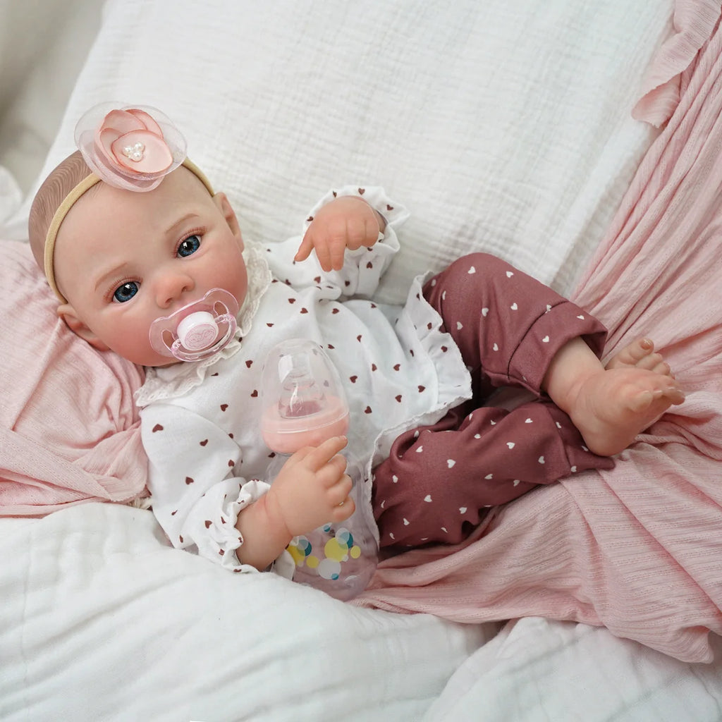 Boneca Bebê Reborn Silicone Realista 48cm Original Kit Acessórios Conjunto Roupa Mamadeira Chupeta Pelúcia Fralda Certidão
