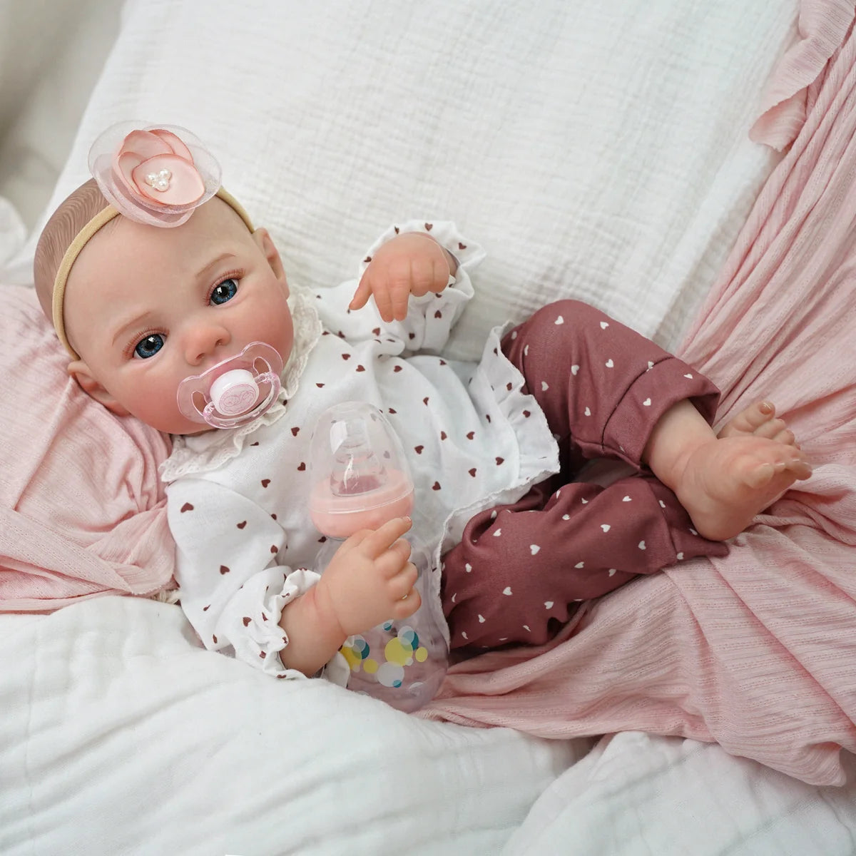 Boneca Bebê Reborn Silicone Realista 48cm Original Kit Acessórios Conjunto Roupa Mamadeira Chupeta Pelúcia Fralda Certidão