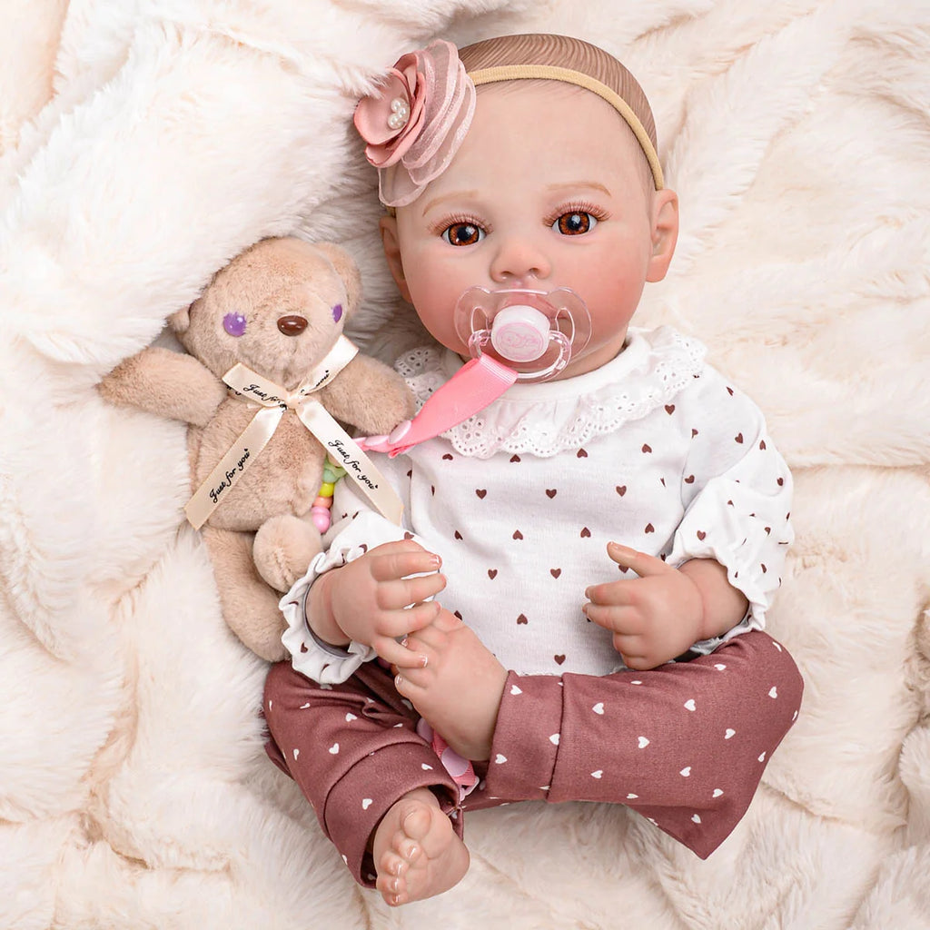 Boneca Bebê Reborn Silicone Realista 48cm Original Kit Acessórios Conjunto Roupa Mamadeira Chupeta Pelúcia Fralda Certidão