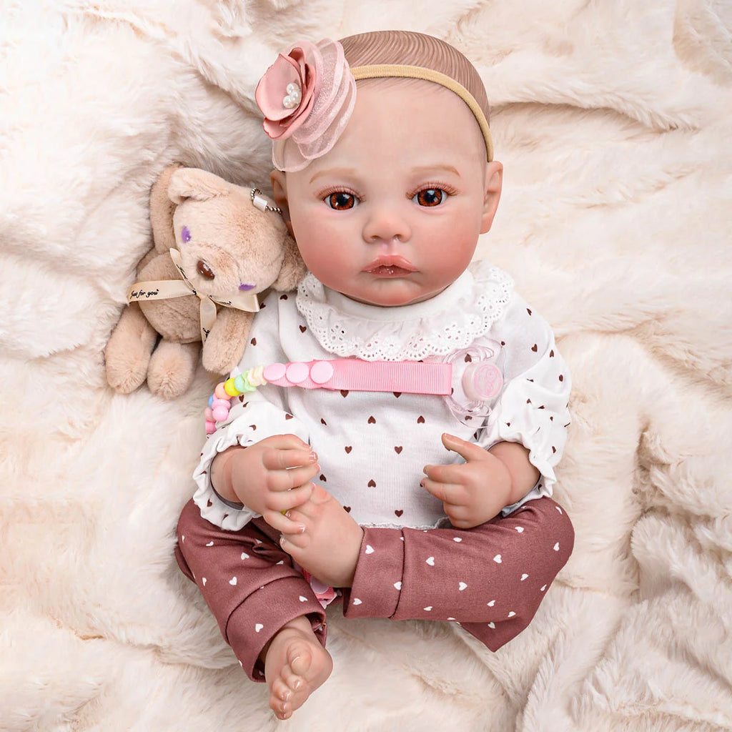 Boneca Bebê Reborn Silicone Realista 48cm Original Kit Acessórios Conjunto Roupa Mamadeira Chupeta Pelúcia Fralda Certidão