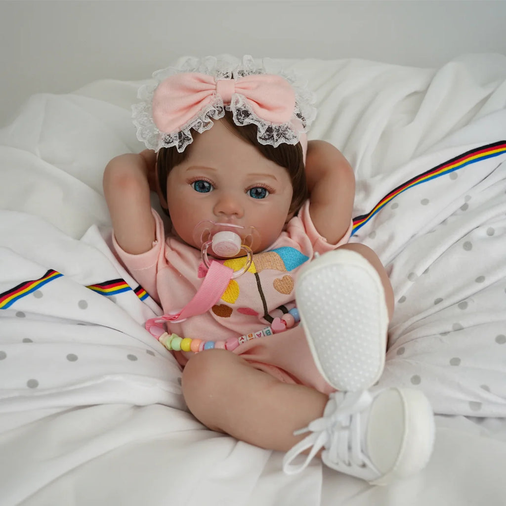 Boneca Bebê Reborn Silicone Realista 48cm Original Kit Acessórios Conjunto Roupa Mamadeira Chupeta Pelúcia Fralda Certidão