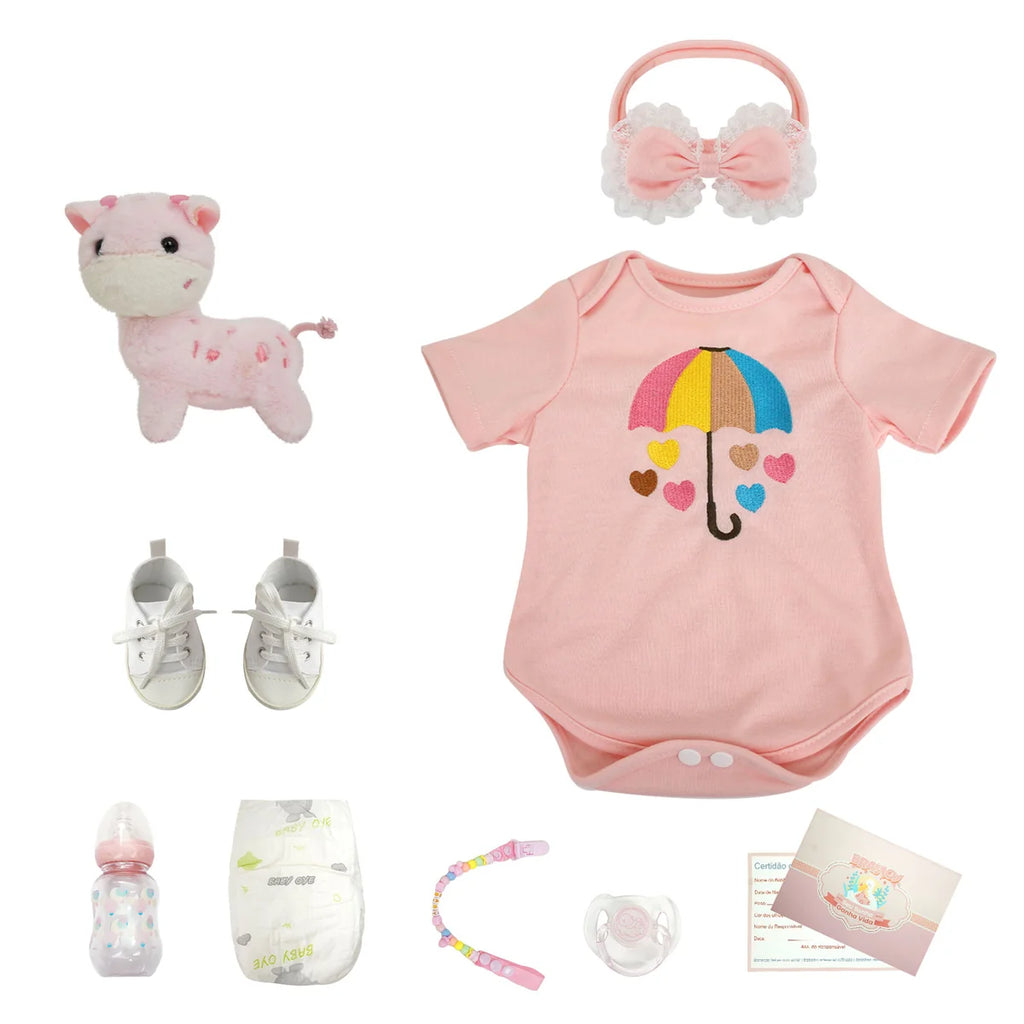 Boneca Bebê Reborn Silicone Realista 48cm Original Kit Acessórios Conjunto Roupa Mamadeira Chupeta Pelúcia Fralda Certidão