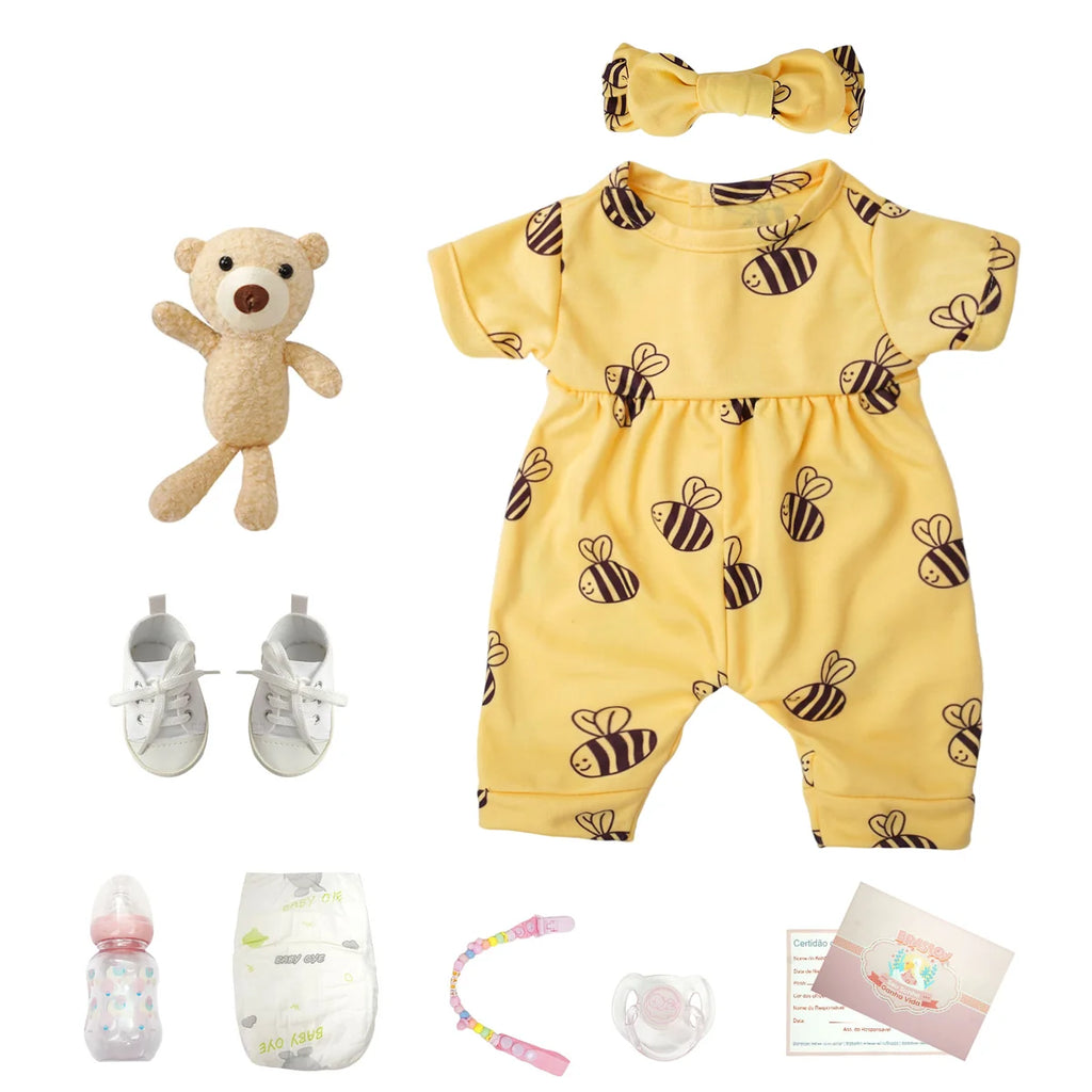 Boneca Bebê Reborn Brastoy Realista 48cm Silicone Conjunto de Roupa Chupeta Mamadeira Fralda Certidão e Pelúcia