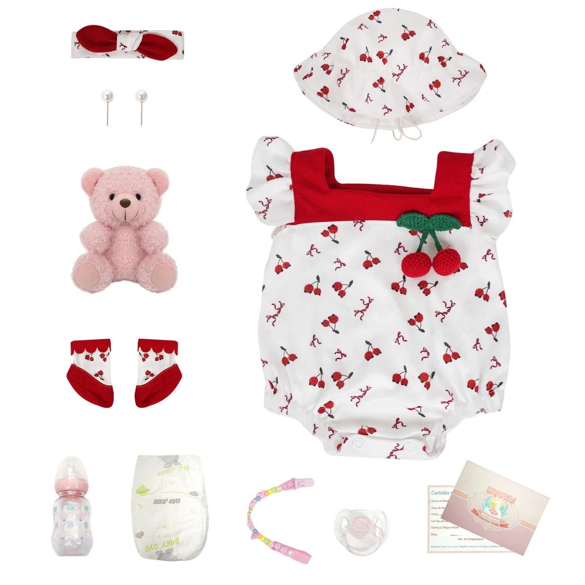 Boneca Bebê Reborn Silicone 48cm Conjunto de Roupa Mamadeira Chupeta Pelucia Brastoy