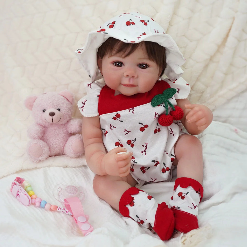 Boneca Bebê Reborn Silicone 48cm Conjunto de Roupa Mamadeira Chupeta Pelucia Brastoy