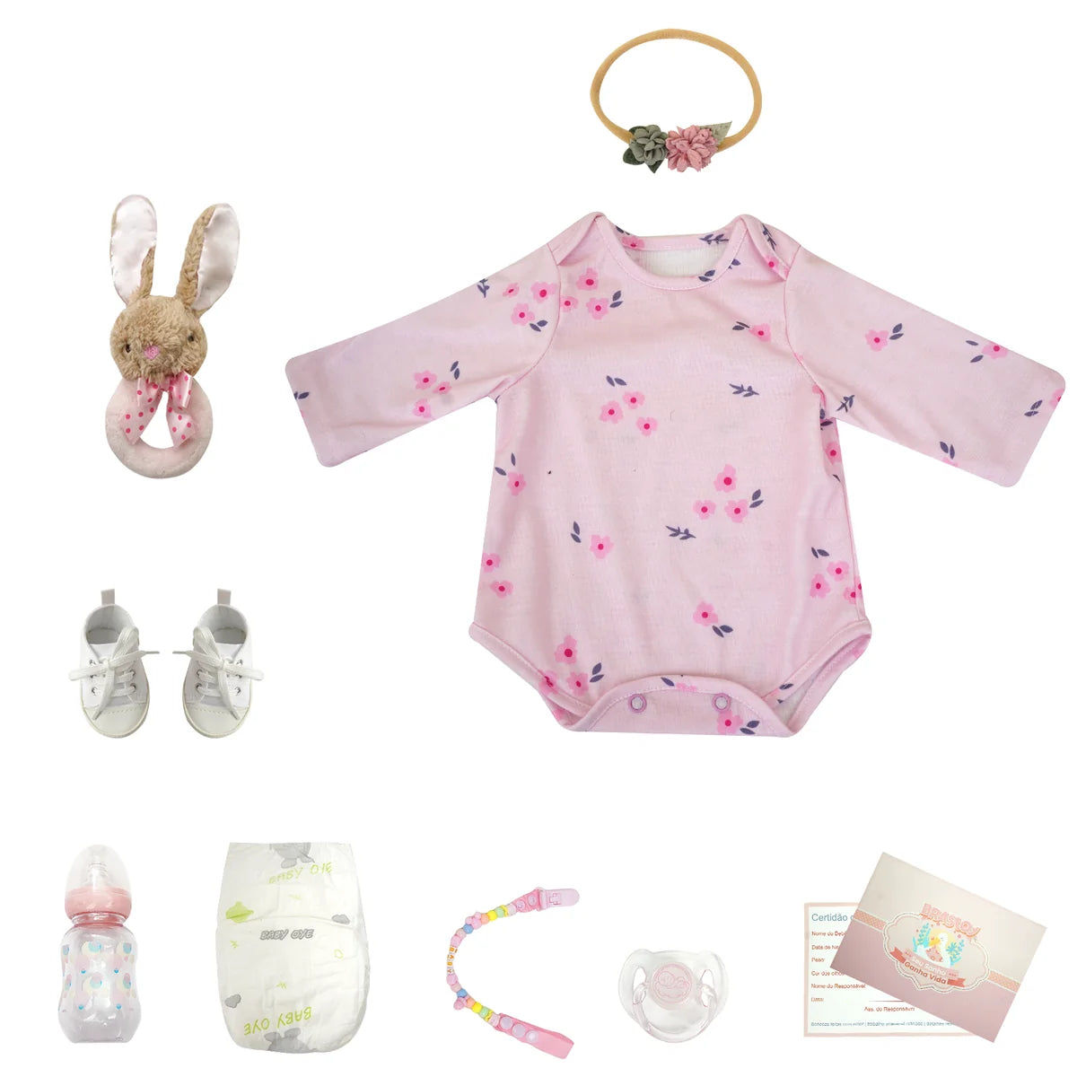 Boneca Bebê Reborn Silicone 48cm Conjunto de Roupa Mamadeira Chupeta Pelucia Brastoy