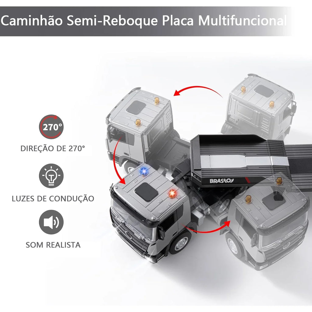 Brinquedo Caminhão Reboque Controle Remoto 9 canais com Efeitos Sonoros e Luminosos BRASTOY