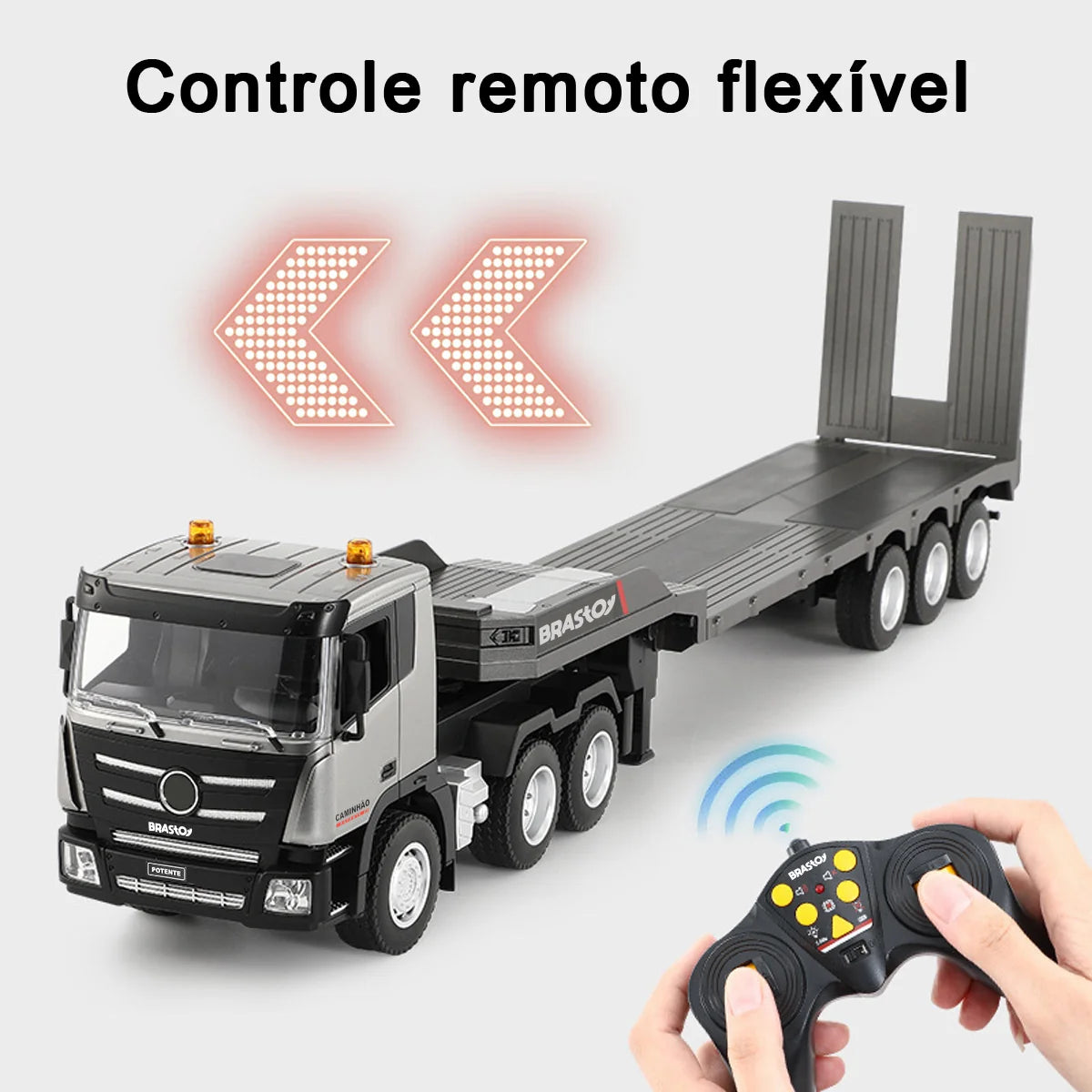 Brinquedo Caminhão Reboque Controle Remoto 9 canais com Efeitos Sonoros e Luminosos BRASTOY