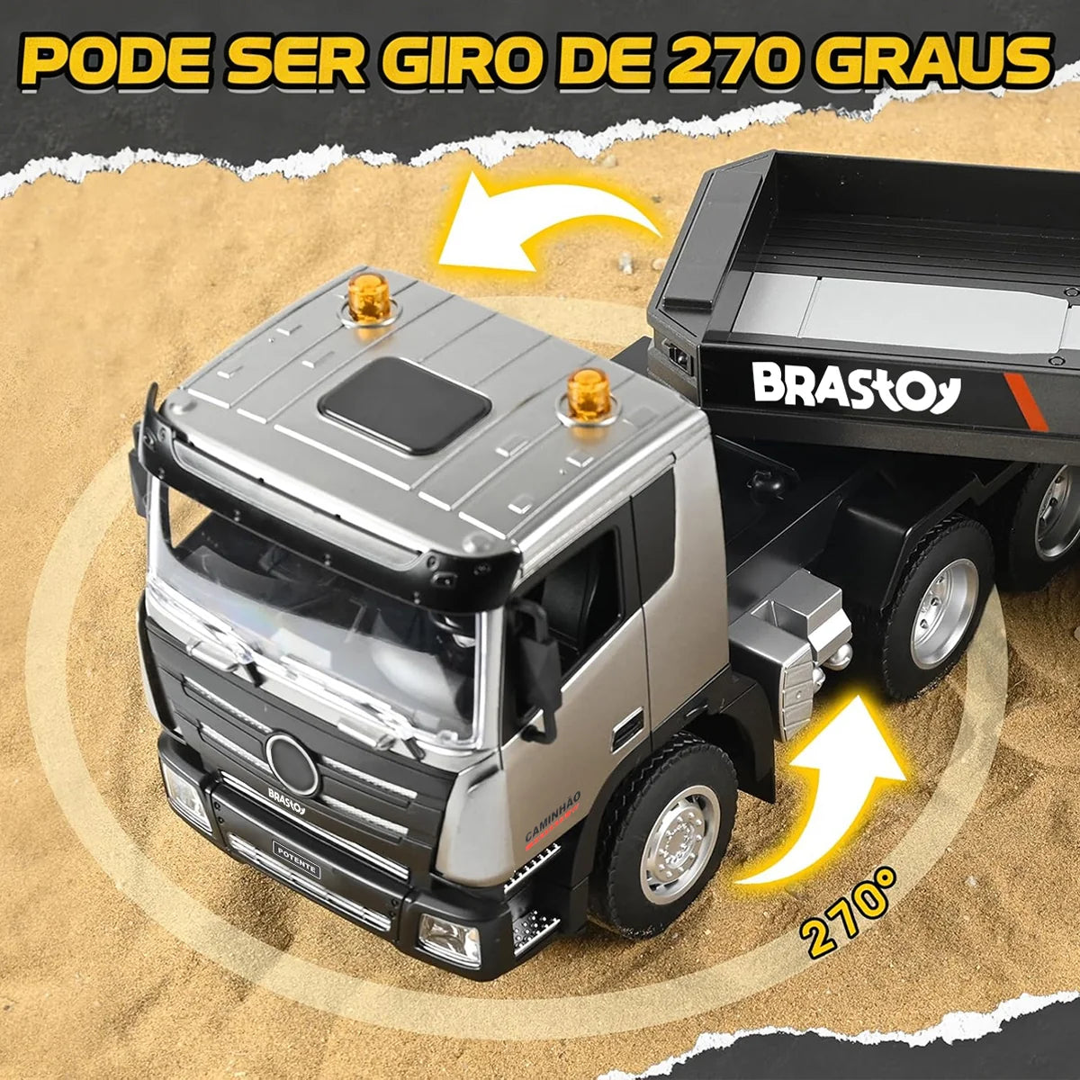 Brinquedo Caminhão Reboque Controle Remoto 9 canais com Efeitos Sonoros e Luminosos BRASTOY
