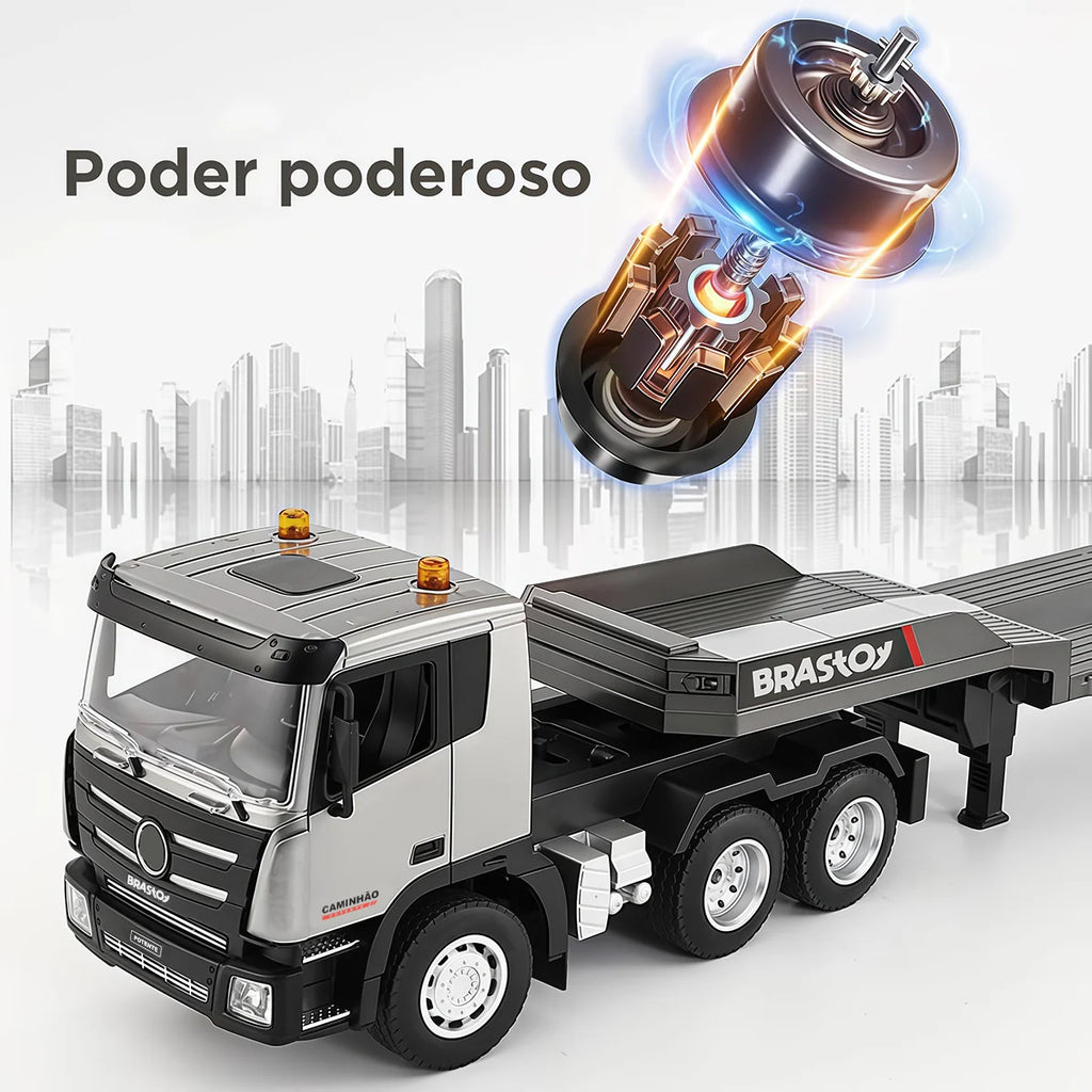 Brinquedo Caminhão Reboque Controle Remoto 9 canais com Efeitos Sonoros e Luminosos BRASTOY