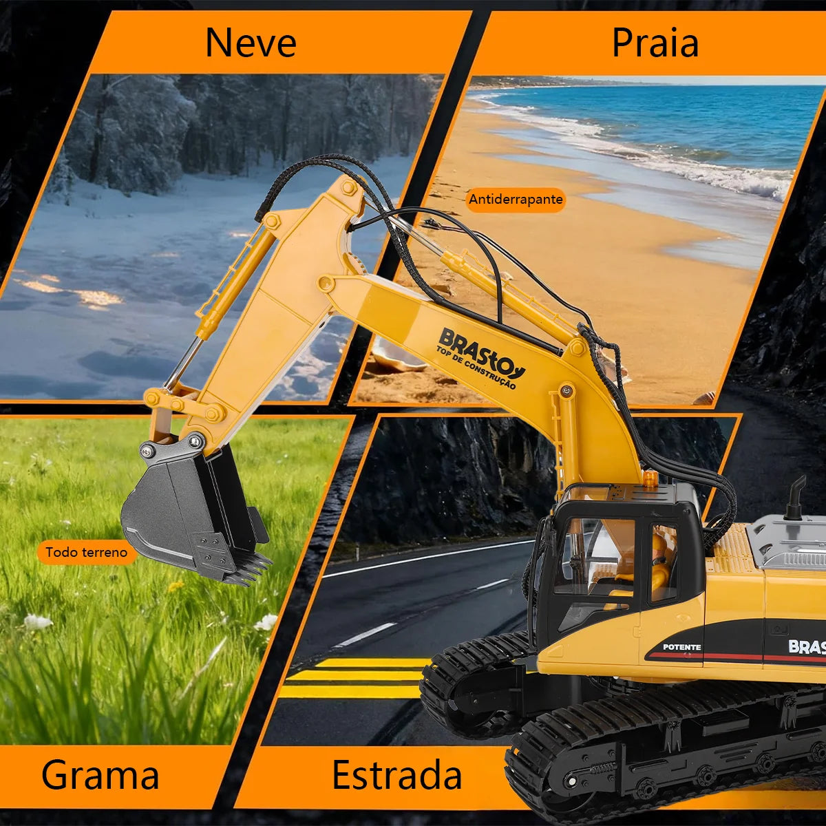 Brinquedo de Escavadeira de Obra com Controle Remoto 3 em 1 e 15 canais BRASTOY