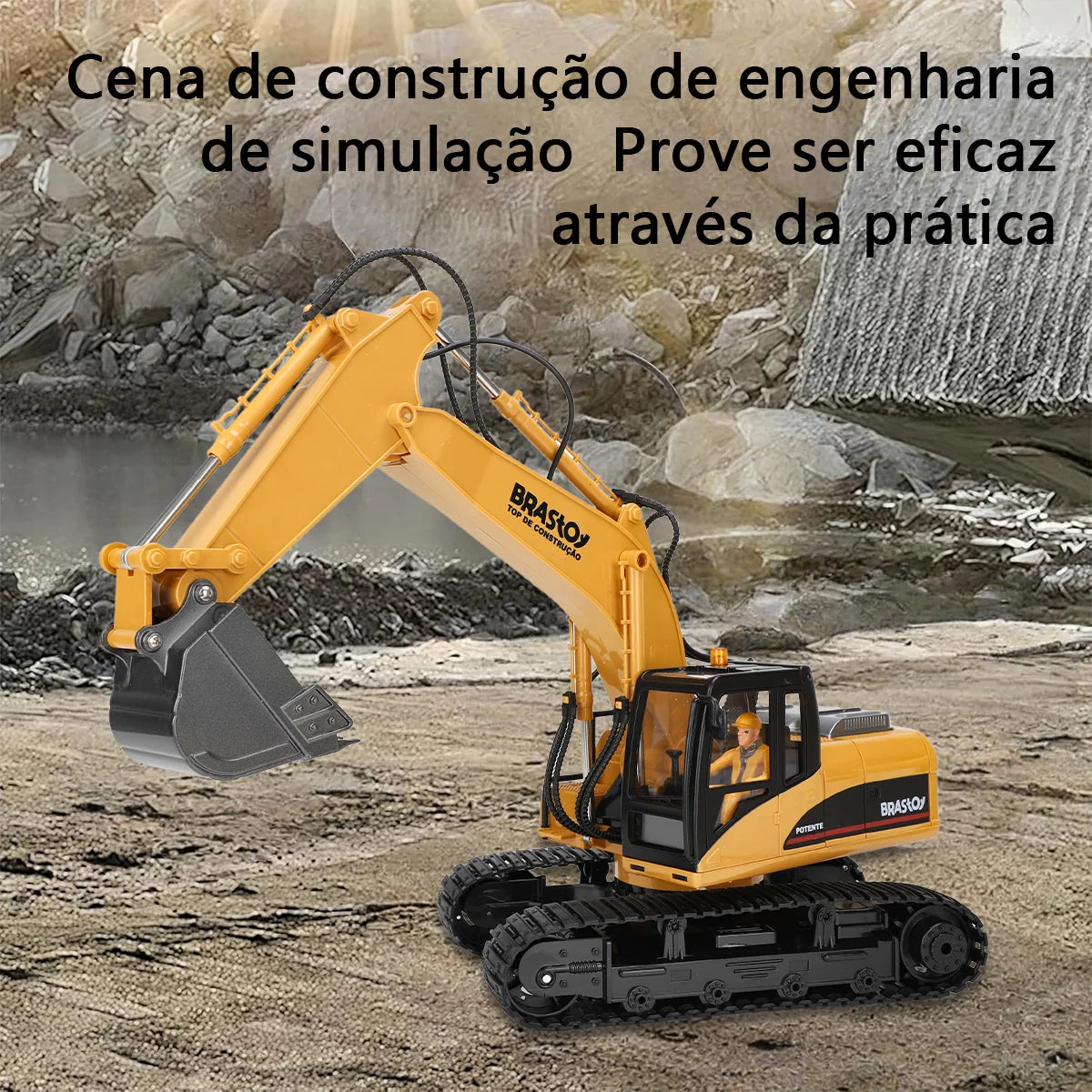 Brinquedo de Escavadeira de Obra com Controle Remoto 3 em 1 e 15 canais BRASTOY