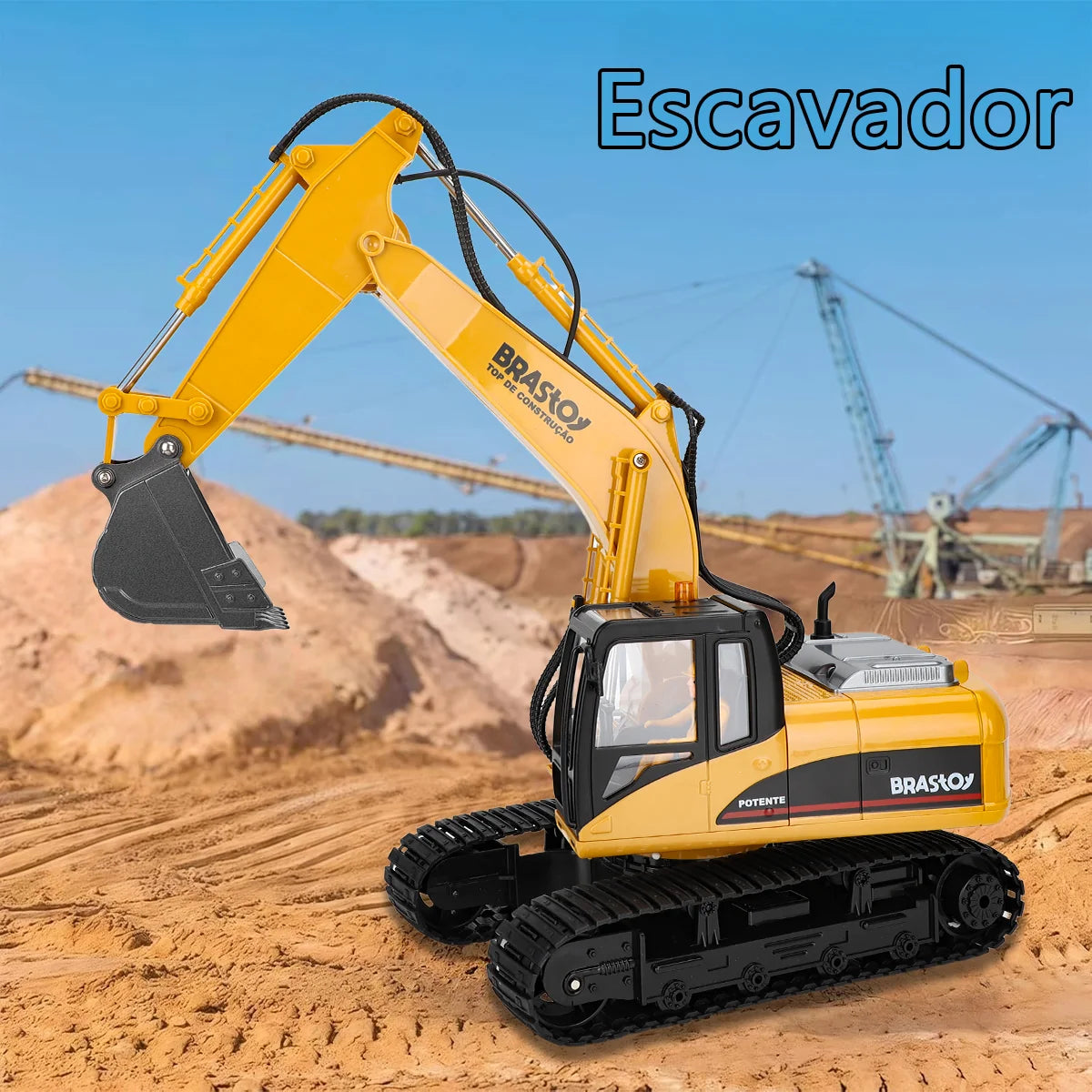 Brinquedo de Escavadeira de Obra com Controle Remoto 3 em 1 e 15 canais BRASTOY