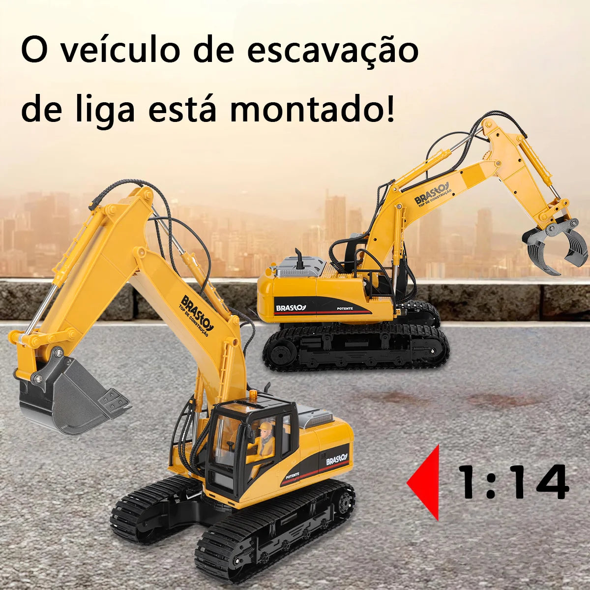 Brinquedo de Escavadeira de Obra com Controle Remoto 3 em 1 e 15 canais BRASTOY