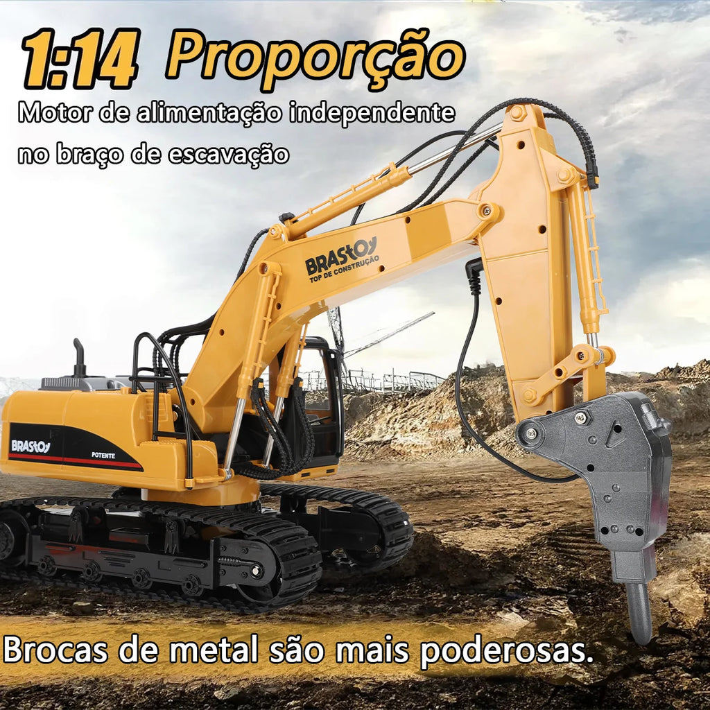 Brinquedo de Escavadeira de Obra com Controle Remoto 3 em 1 e 15 canais BRASTOY